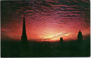 postcard IL -Dawn over the Loop Chicago Temple - First Methodist