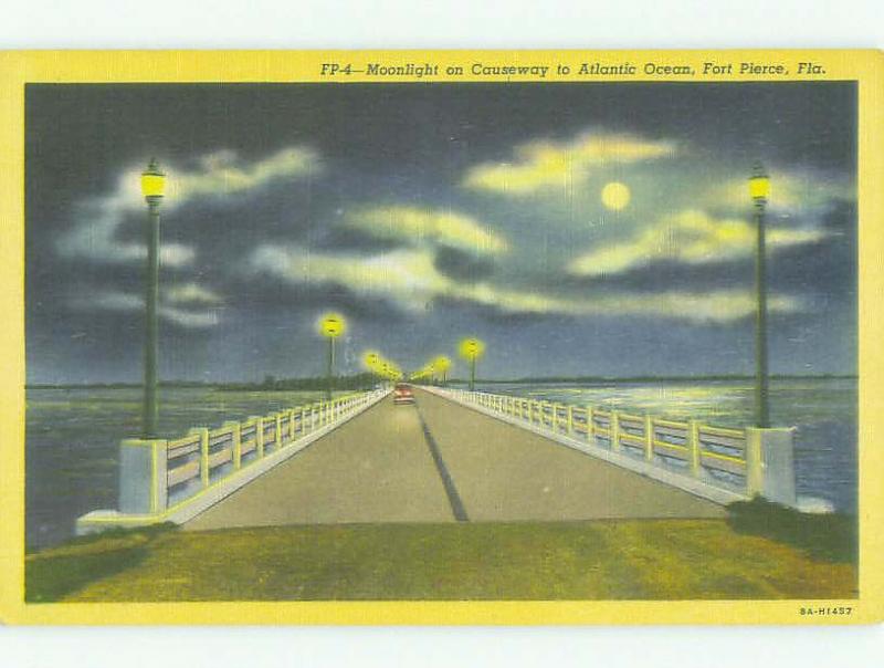 Unused Linen BRIDGE SCENE Fort Pierce Florida FL HQ9978