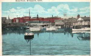 Vintage Postcard 1920's Waterfront Ships Bridgeport Connecticut CT Morris Berman