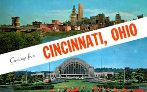 Ohio Cincinnati Greetings Showing Skyline and Union Terminal