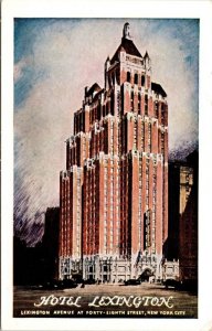 Hotel Lexington Ave 48th St New York City NYC NY WB Postcard UNP VTG Unused