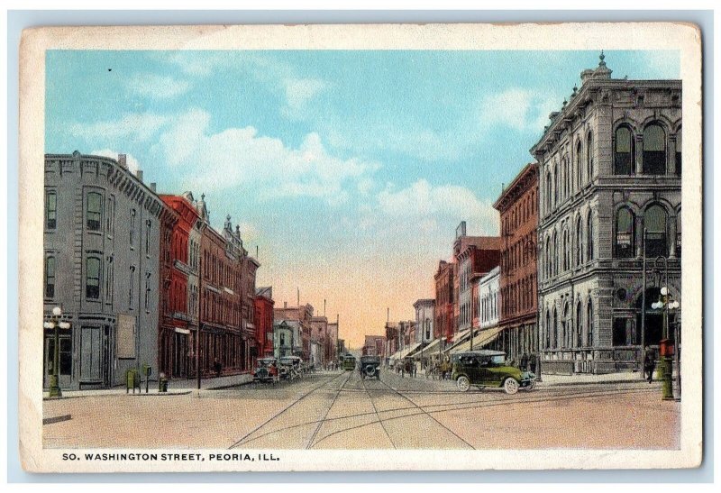 c1920s So. Washington Street Scene Peoria Illinois IL Unposted Vintage Postcard 