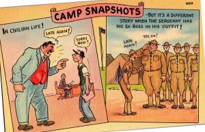 Camp Snapshots Army Life Man as Employee, Sergeant Vintage Linen Postcard F07