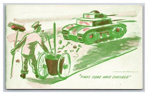 WWII Military Comic Mutoscope Tank Street Sweeper Times Changed Postcard Y16