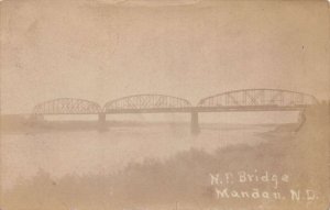 Mandan North Dakota NP Train Railroad Bridge Real Photo Vintage Postcard AA65828