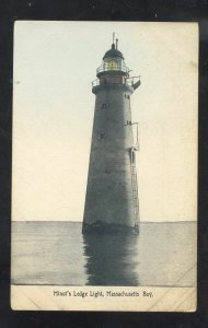 MASSACHUSETTS BAY MASS. MINOT'S LEDGE LIGHT LIGHTHOUSE VINTAGE POSTCARD 1908