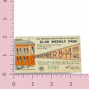 1931 The Milwaukee Electric Railway and Light Co. Weekly Pass