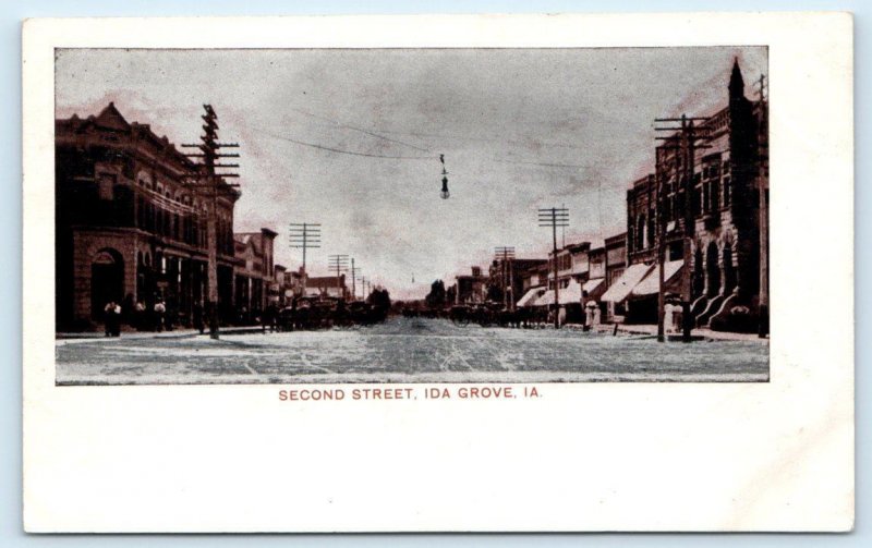 IDA GROVE, IA Iowa ~ SECOND STREET Scene  c1900s Ida County  Postcard