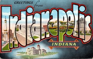 Indiana Greetings From Indianapolis Large Letter Linen