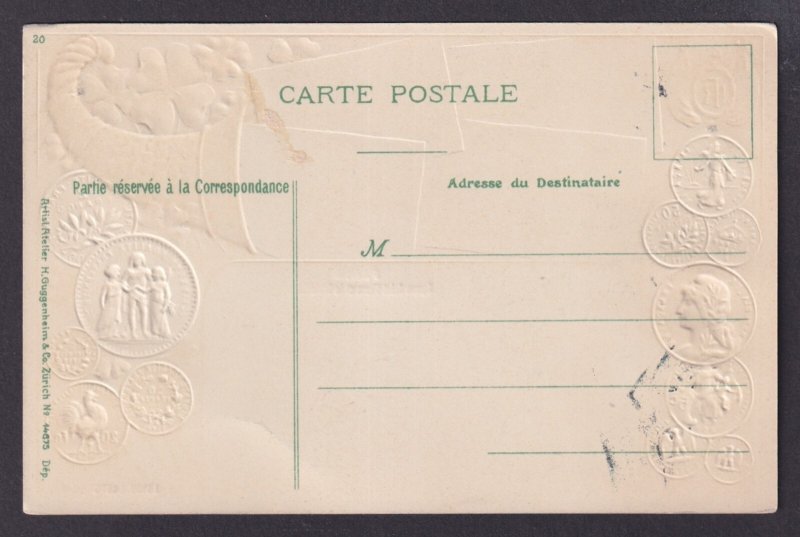 FRANCE, Postcard, Paris, Embossed Coins, Saint-Pierre Square, Funicular