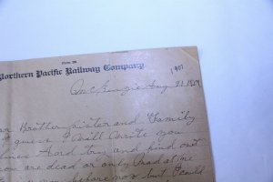 Vintage 1901 Hand Written Letter on Norther Pacific Railway Company Letterhead 