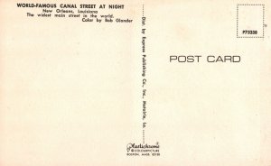 VINTAGE POSTCARD NIGHTTIME STREET SCENE CANAL STREET NEW ORLEANS LOUISIANA