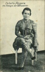 TATTOOS Tattooed Woman La Bella Angora Koningin Tatowierlen c1910 Postcard