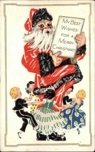 Christmas Santa Clause Children Dancing Embossed c1910s Postcard