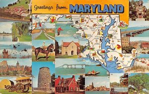 Greetings from Maryland USA Map Unused 