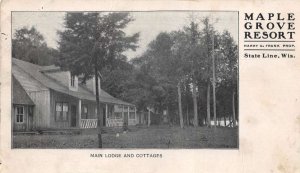State Line Wisconsin Maple Grove Resort Lodge and Cottages Postcard AA91242