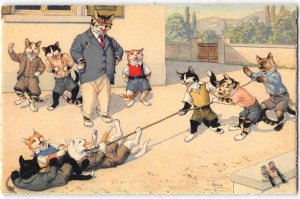 Dressed Cats Playing At School Mainzer 4726 1940s Max Kunzli Hartung Postcard