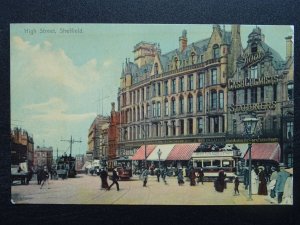 SHEFFIELD High Street showing BOOTS CASH CHEMIST STATIONERS SHOP c1908 Postcard