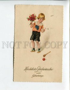 3161061 Greeting BOY RPPC AIRMAIL Postmark BRESLAU 1927 year