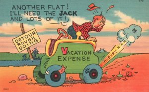 Vintage Postcard 1930's Another Flat I'll Need The Jack And Lots Of It Vacation