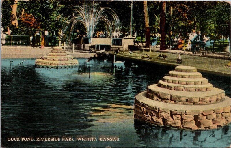 Postcard Duck Pond Riverside Park in Wichita, Kansas
