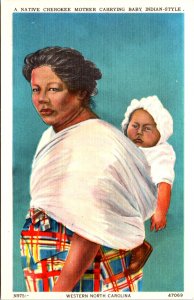 Native American Cherokee Mother Carrying Baby Western North Carolina Postcard