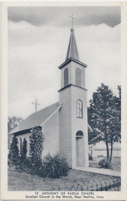 Old FESTINA Iowa Ia Postcard SMALLEST CHURCH IN THE WORLD St ANthony of Padua