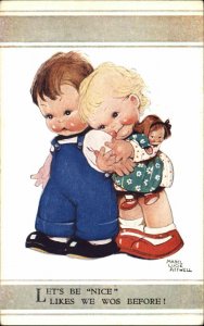 A/S MABEL LUCIE ATTWELL Children w Toy Doll Old Postcard
