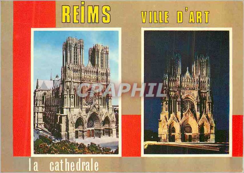 Modern Postcard Reims (Marne) the Day and Night Cathedrale