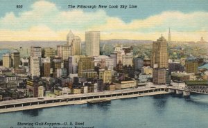 Vintage Postcard Pittsburgh New Look Sky Line Showing Gulf-Koppers Pennsylvania