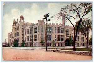 c1950 High School Campus Building Dirt Road Entrance Joliet Illinois IL Postcard