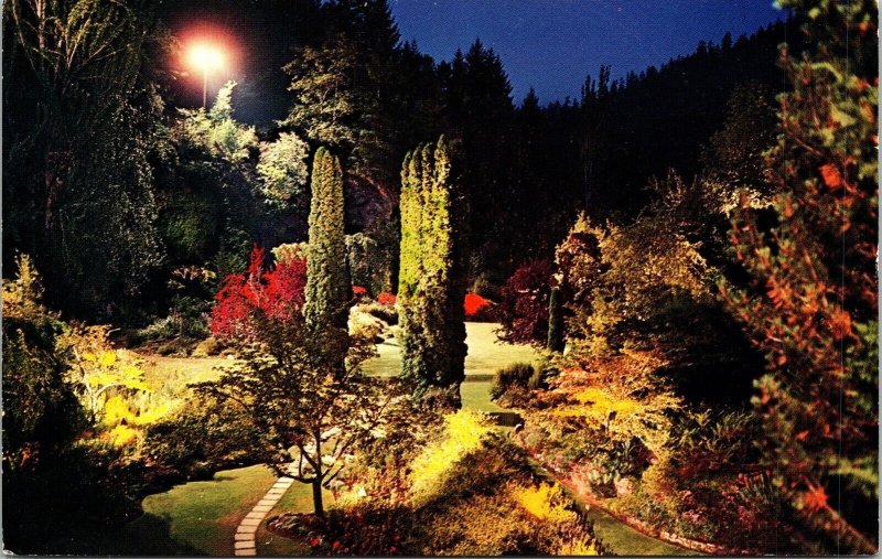 Victoria BC Canada Night View Lighting Butchart Gardens Postcard VTG UNP Vintage 