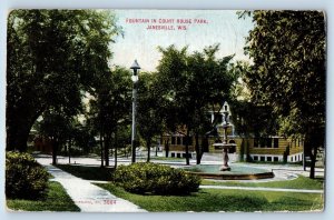 Janesville Wisconsin WI Postcard Fountain Court House Park 1909 Vintage Antique