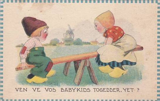 Dutch Girl & Boy Playing On See Saw 1914