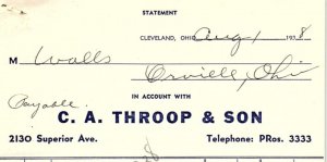 1938 C.A. THROOP & SON COATS-DRESSES CLEVELAND OHIO BILLHEAD STATEMENT Z1345