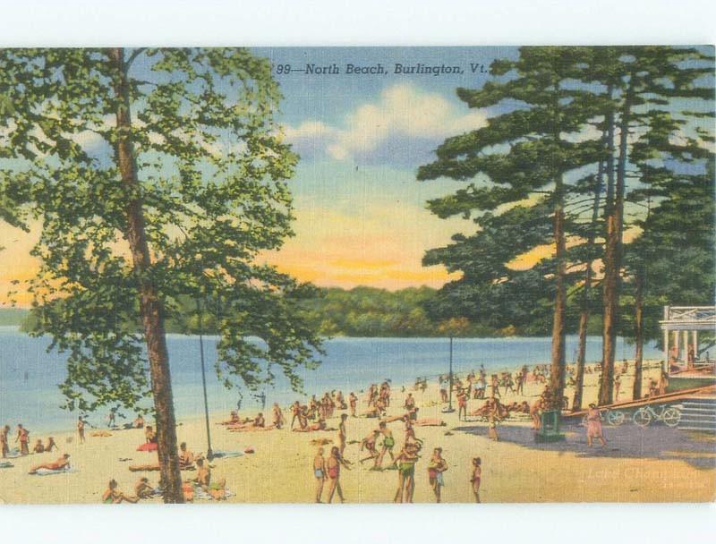 Unused Linen BEACH SCENE Burlington Vermont VT d7202