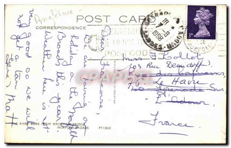 Old Postcard The River Bure from Wroxham Bridge Norfolk Broads