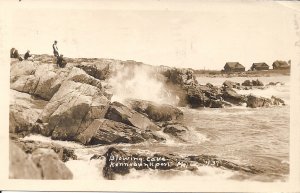 RPPC Kennebunkport ME, Blowing Cave, Cottages, People on Shore, 1934 Postcard