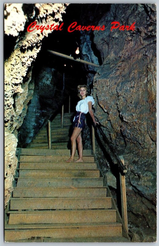 Vtg Clay Alabama AL Birmingham Crystal Caverns Park Pretty Woman Postcard