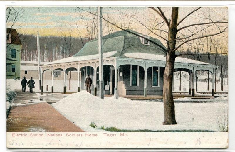 Electric Streetcar Station National Soldiers Home Togus Maine 1910 postcard