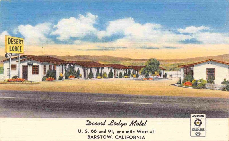 Desert Lodge Motel US Route 66 Highway Barstow California 1950s linen postcard