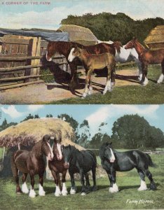 A Corner of the Farm& Horses E. S. No 1457 2x Old Postcard