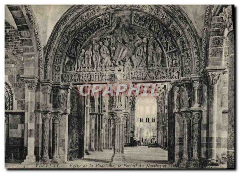 Postcard Old Vezelay Basilica De La Madeleine The narthex and nave of the portal