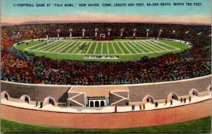 Linen Postcard Football Game at Yale Bowl in New Haven, Connecticut