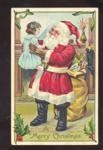 SANTA CLAUS RED ROBE WITH YOUNG GIRL VINTAGE CHRISTMAS POSTCARD STECHER