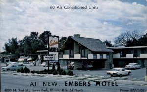 Loves Park Illinois Embers Motel North 2nd Street c1950-60s Vintage Postcard