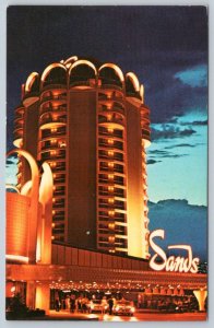 1960-70's THE SANDS HOTEL LAS VEGAS NEVADA NIGHT VIEW LUXURY RESORT POSTCARD