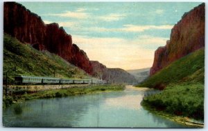 Postcard - Train passing through Palisade Canyon - Nevada