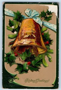 DPO (1894-1910) Hillyard WA Postcard Christmas Greetings Ringing Bell Berries