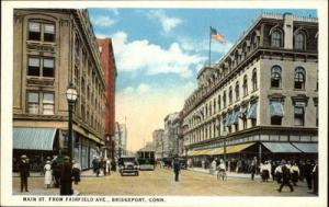 Bridgeport CT Main Street Trolley c1920 Postcard